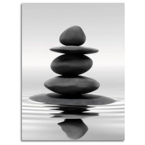 DCMVJHZV Unframed Black and White Bathroom Poster Stones in the water Bathroom Wall Art Zen Bathroom Wall Decor Yoga Meditation Picture Print Spa Room Bedroom Living Room Wall Painting(12"x16") - color: Zen Stone Poster, size: 16"L x 12"W
