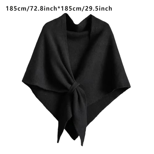 Pashmina Shawl Wraps for Women Knitted Shawls Scarf Solid Color Lightweight Poncho Wrap Tops Fall Winter Clothing - color: Black