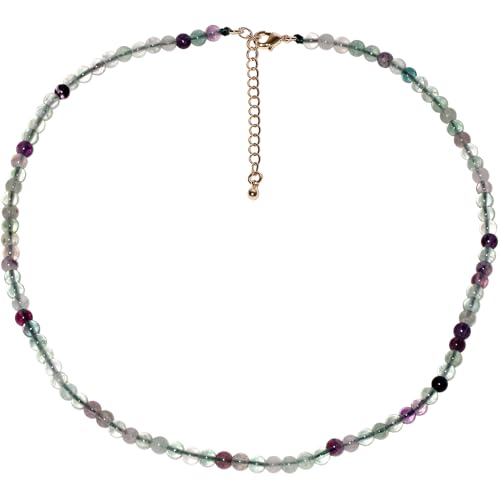 Simple Choker Necklace for Women Real Stone and Crystals Necklaces 4mm Beaded Choker Jewelry Meditation Gift for Women (16"+2") - style: Fluorite