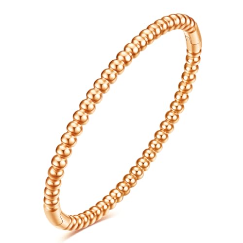 JAJAFOOK 5mm Bead Bracelet, Stainless Steel Simple Bangle, Minimalist Unisex Cuff, Silver Gold Rose Gold Titanium Jewelry - color: Rose Gold