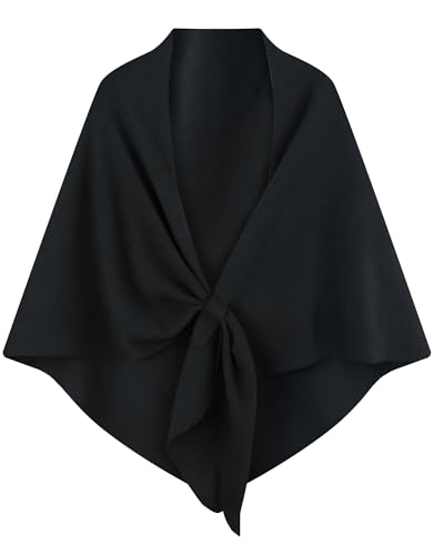 VENVSBEE Shawl Wraps For Women Soft Pashimina Cape Knitted Sweater Shawl Scarf Shoulder Wraps for Dresses - color: 02 Black