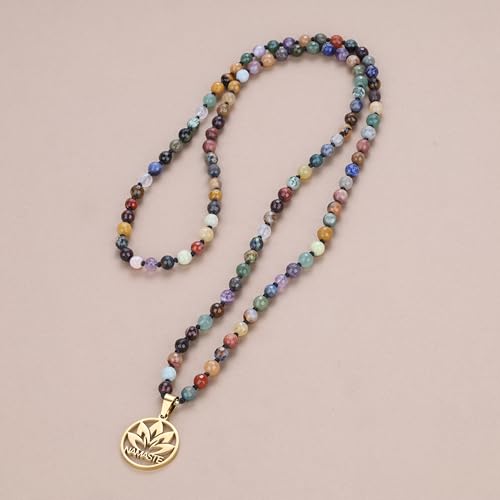 COAI 6mm Handmade Prayer Necklace 108 Mala Beads Stone Beaded Necklace