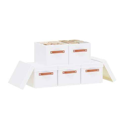 Storage Boxes with Lids, 10.2×7.8×6.7 Inch Storage Baskets, Closet Organizers for Shelves Organizing with Handles, White, 5-Pack - color: White, size: Narrow（5 Pack）