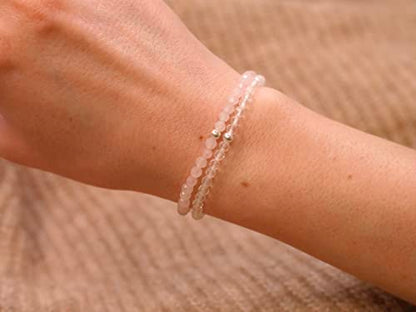 BERGERLIN Real natural stone bracelet - Tested and certified in Germany - Genuine bracelets with 925 Sterling silver pearl and faceted pearls - color: Clear Quartz, size: Medium