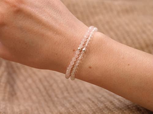 BERGERLIN Real natural stone bracelet - Tested and certified in Germany - Genuine bracelets with 925 Sterling silver pearl and faceted pearls - color: Clear Quartz, size: Small
