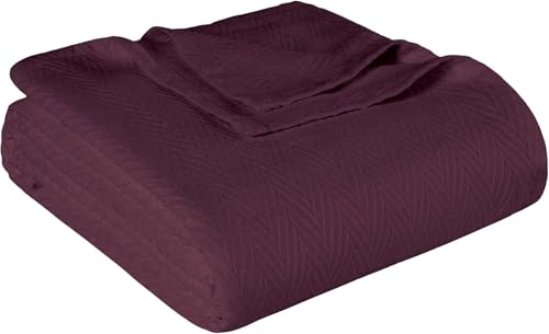 Superior Metro 100% Cotton Blanket, Perfect for Bedroom, Living Room, Couch, Picnics, Travel, Beach, or Camping, Comfy Blanket, Bedroom Decor, Essentials, Zig-Zag Cover for Bed, Full/Queen, Plum - color: Plum, size: Full/Queen
