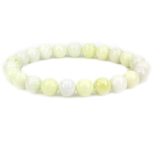 Keleny Gem Semi Precious Gemstones 8mm Natural Quartzite Stone Round Beads Rock Crystal Jasper Stretch Bracelet 7 Inch Unisex - color: 8mm Yellow Lvory Jasper