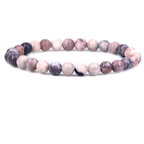Keleny Semi Precious Crystal 6mm Round Beads Rock Yoga Stretch Bracelet 7 Inch Unisex Unisex - color: Pink Zebra Jasper