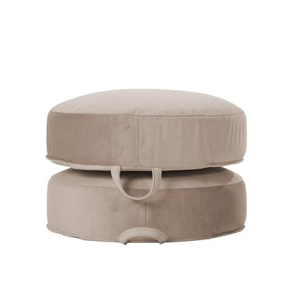 Factory Direct Partners FDP Overstuffed 16 inch Round Velvety and Vinyl Floor Cushions with Handles Flexible Seating for Home, Lounge, Yoga Studio, Deluxe Foam (2-Piece) - Caffe - color: Caffe