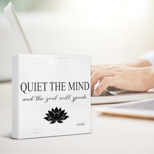 Zen Decor, Spiritual Decor, Farmhouse Quiet the Mind Wooden Sign Home Zen Office Meditation Room Shelf Table Wall Desk Decorations 5×5 Inches