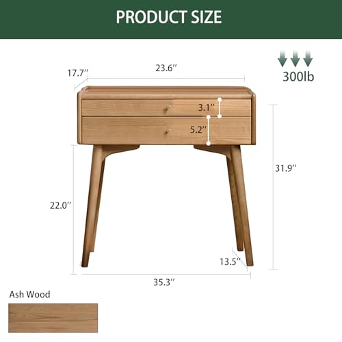 Small Vanity Desk, Solid Wood Dressing Table with Drawer Divider, Study Desk and Vanity Desk for Bedroom, 18" D x 24" W x 32" H - color: Ash Wood-natural, size: 24" W