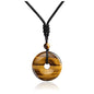 Jovivi 30mm Circle Donut Healing Crystals Necklace Natural Semi-Precious Chakra Gemstone Stone Amulet Lucky Coin Donuts Charm Protection Quartz Reiki Pendant Necklace for Men Women Adjustable Rope - color: Tiger Eye