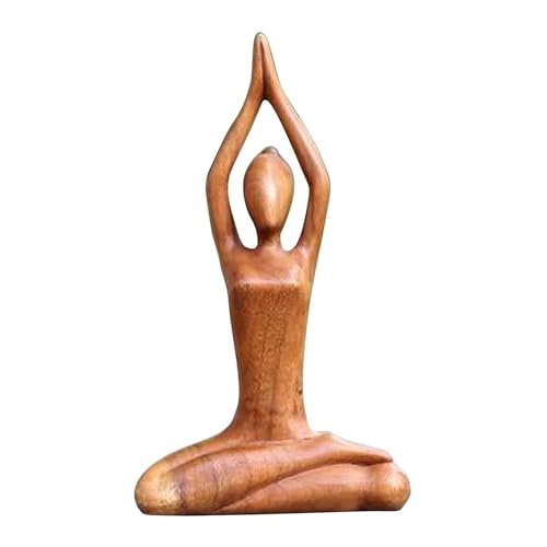 Wooden Yoga Statue - Meditating Figurine for Home Decor | Hand-Carved Yoga Sculpture for Living Room, Study, Gallery Display, Tabletop Accent, Zen Garden Ornament, Spiritual Mindfulness Decoration