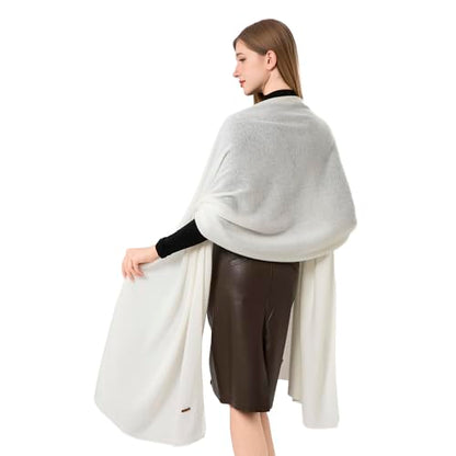 Cashmere Wrap Soft Knitted Scarf Stole for Women Airplane Travel Blanket Shawl 87x28 IN Extra Large Pashmina - color: White