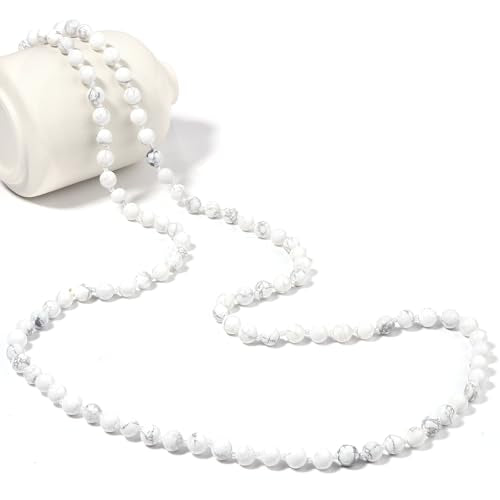Beaded Necklace Hand Knotted for Woman - color: White Howlite