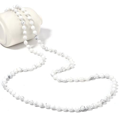 Beaded Necklace Hand Knotted for Woman - color: White Howlite