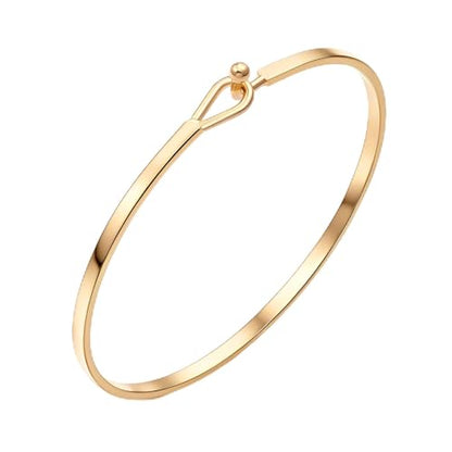 Dainty Gold Bar Bracelet for Women Simple Delicate Thin Cuff Bangle Hook Bracelet 18K Gold Plated Handmade Minimalist Jewelry - color: Gold