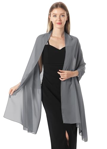 Chiffon Shawls and Wraps for Evening Dresses Women Elegant Soft Scarf Bridal Scarve Wedding Stole - color: Dark Gray, size: Plus Size