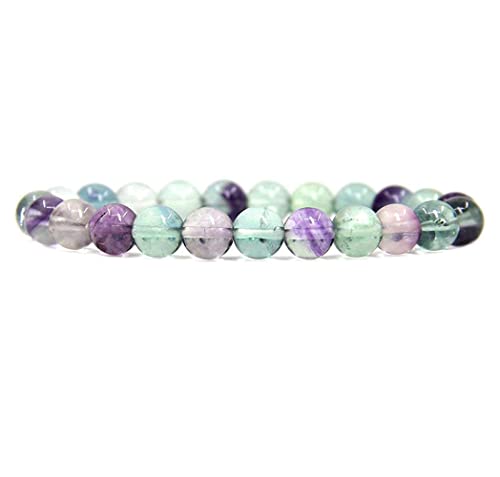 Angelstones Handmade Natural Healing Gemstone 8mm Round Beads Stretch Crystal Bracelet 7 Inch Unisex - color: Clear Green Fluorite
