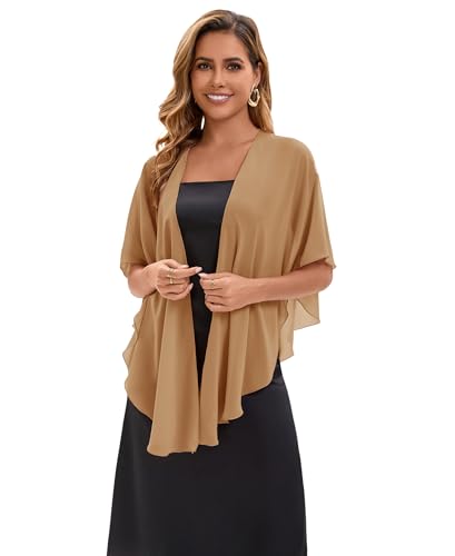 Baoqiya Chiffon Shawl Evening Scarf Shawls and Wraps for Women Wedding Party Bridal Scarves Cover Ups - color: Camel