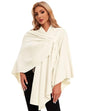PULI Womens Elegant Cross Front Shawl Wraps Knitted Ponchos Cape Light Weight Poncho Sweater Soft Warm Travel Wraps - color: Ivory White