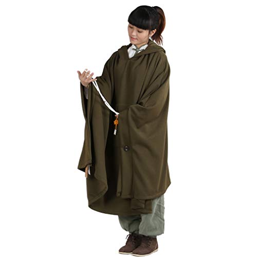 ZanYing Meditation Buddhist Hooded Cotton Cloak Winter Oversize Coat - color: Green, size: Large
