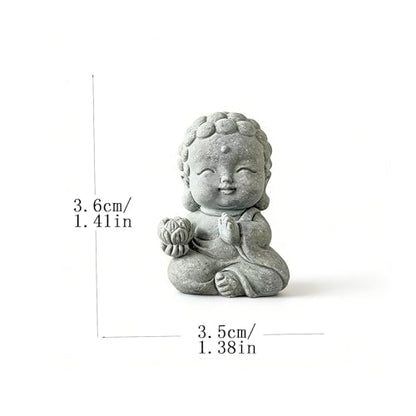 Stone Buddha Monk Statue, Mini Zen Garden Figurine for Desk Tabletop Decor, Small Meditating Sculpture for Landscape Rockery, Aquarium Ornament, Patio Yard Lawn Decorative Gift(Lotus)