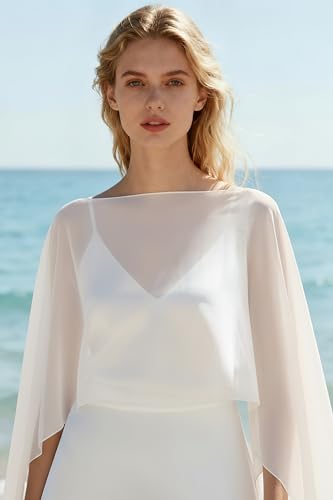 Coucoland Shawl Wraps for Women Sheer Chiffon Shawl Elegant Soft Wraps for Evening Dress Wedding Party - color: Ivory