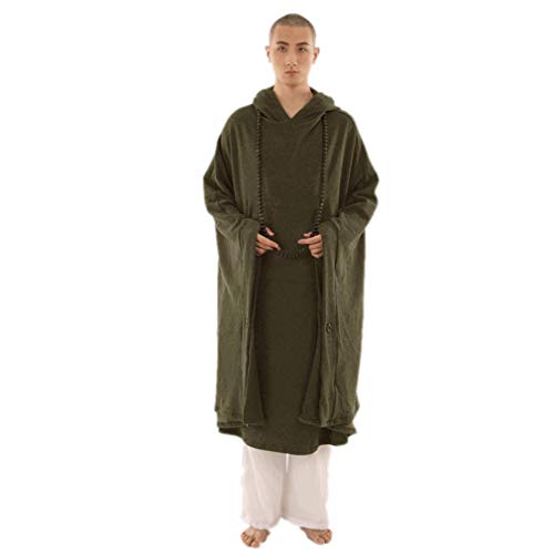 ZanYing Meditation Buddhist Hooded Cotton Cloak Winter Oversize Coat - color: Green, size: Large