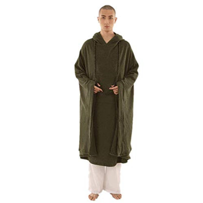 ZanYing Meditation Buddhist Hooded Cotton Cloak Winter Oversize Coat - color: Green, size: X-Large
