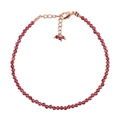 Natural Gemstone Beaded Bracelet, Microfaceted Crystals, Handmade Dainty Jewelry, Bohemian Plated Bracelet-Gift - style: Red Garnet-Stone