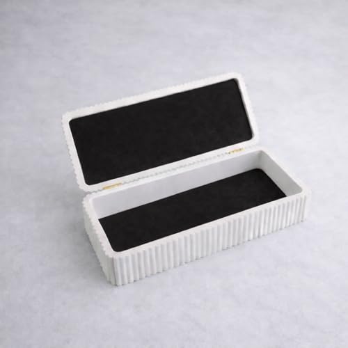 Modern Ribbed Storage Box (Matte Bone White Box, Black Suede) - color: Black Suede, style: Matte Bone White Box