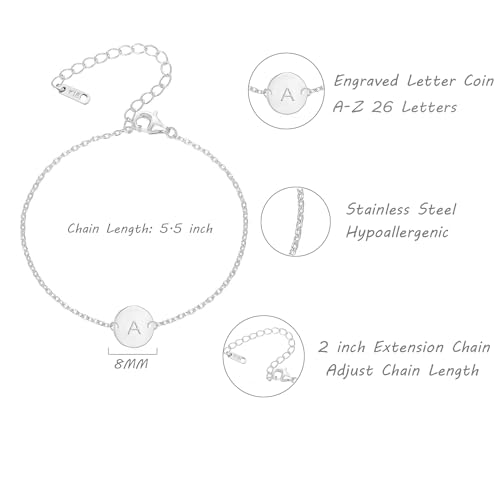 Personalized Initial Bracelet for Women Stainless Steel Letters Bracelet Delicate Coin Dainty Disc Alphabet Charm Bracelet Monogram Name Bracelet - style: V