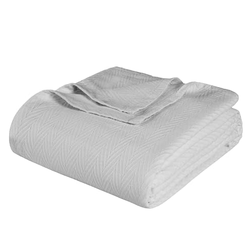 Superior Metro All-Season Cotton Blanket, Woven Blanket for Couch, Bed, Bedding, Farmhouse, Home Essentials, Cute and Cozy Bohemian Blankets, Herringbone Weave, Twin Size, Silver - color: Silver, size: Twin