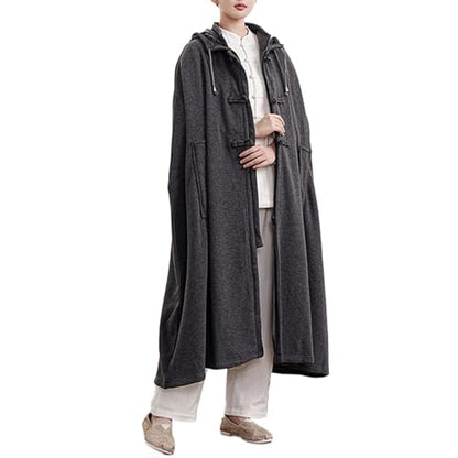 Meditation Hooded Cloak Coat Women Men Unisex Loose-Fit Prayer Robe Plush Comfortable Warm Clothing - color: Gray, size: X-Large