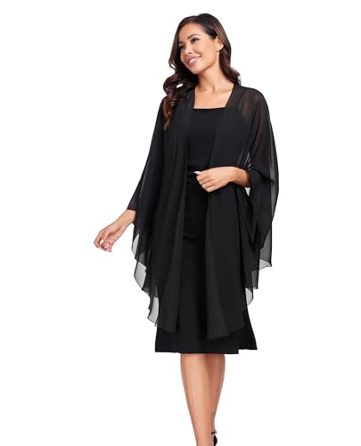 TONGFANTFL Shawls Wraps for Evening Wedding Party Chiffon Scarf Soft Bridal Wraps Wedding Guest Shawl Coverage - color: Black