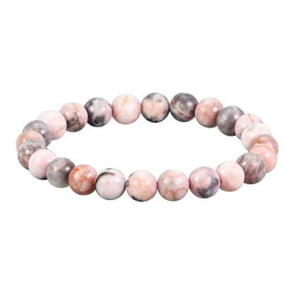 Natural Gemstones Bracelet 8mm Chakra Round Beads Energy Power Crystal Reiki Healing Elastic Stretch 7 Inch for Women Men Unisex - color: Pink Zebra Jasper