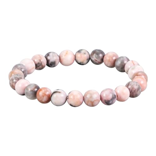 Natural Gemstones Bracelet 8mm Chakra Round Beads Energy Power Crystal Reiki Healing Elastic Stretch 7 Inch for Women Men Unisex - color: Pink Zebra Jasper