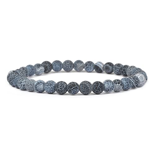 Justinstones Gem Semi Precious Gemstone 6mm Round Beads Stretch Bracelet 6.5 Inch Unisex - color: Dark Blue Weathered Agate