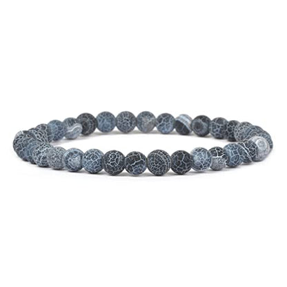 Justinstones Gem Semi Precious Gemstone 6mm Round Beads Stretch Bracelet 6.5 Inch Unisex - color: Dark Blue Weathered Agate