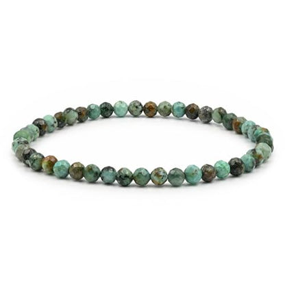 Angelstones Natural Gemstone Small Beaded Stretch Bracelet, 4mm Faceted Round Beads, Crystal Healing Bracelet for Women - color: African Turquoise