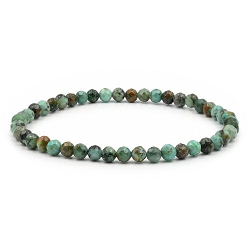 Angelstones Natural Gemstone Small Beaded Stretch Bracelet, 4mm Faceted Round Beads, Crystal Healing Bracelet for Women - color: African Turquoise