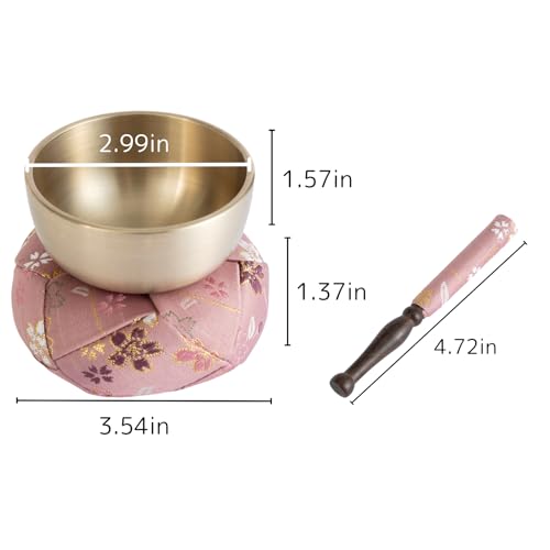 Orin Bell Japanese Buddhist Bell,Mat,bar Set Made in Japan Takaoka, Pink,2.99inch