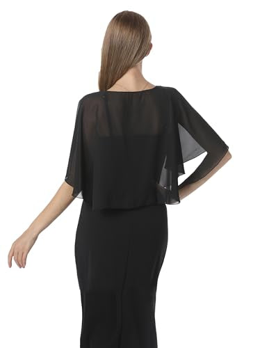 Chiffon Capelet Soft capes Shawls and Wraps for Evening Dress Wedding Cape 1920s shawl accessories for women - color: Black
