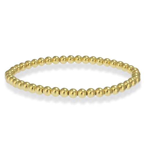 Anela 14k Gold Filled Beaded Bracelet for Women | 4mm Gold Beaded Bracelet | Stackable Gold Stretch Bracelets, Waterproof, Non Tarnish Dainty Gold Bracelet for Women Gifts, Handmade in USA