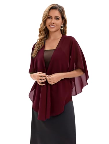 Baoqiya Chiffon Shawl Evening Scarf Shawls and Wraps for Women Wedding Party Bridal Scarves Cover Ups - color: Burgundy