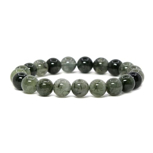 Justinstones Gemstone Crystals Chakra Beads Bracelet Crystal Healing 10mm Round Stretchable Bracelet for Her Gift - color: Green Rutilated Quartz