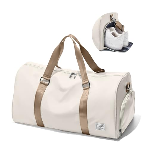 Gym Bag for Women Men with Shoe Compartment,Small Travel Duffle Bags for Traveling Overnight Weekender Bag Personal Item Travel Bag Large Sport Bag Workout Bag Beige Brown - color: D8-Beige & Brown