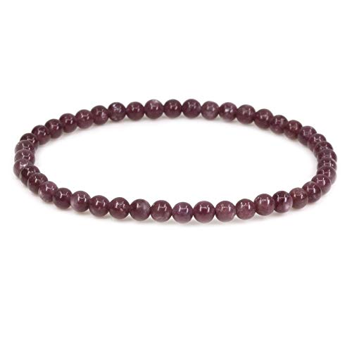 Keleny 4mm Natural Round Beads Gemstones Rock Crystal Stretch Bracelet 7 Inch Unisex - color: Purple Lepidolite Lithium Mica