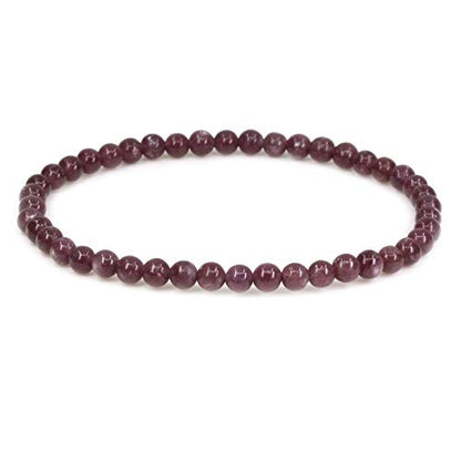 Keleny 4mm Natural Round Beads Gemstones Rock Crystal Stretch Bracelet 7 Inch Unisex - color: Purple Lepidolite Lithium Mica